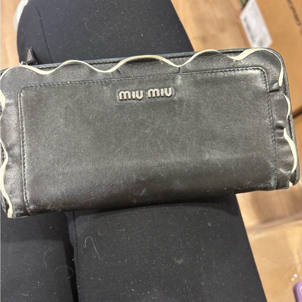Miu Miu Black Leather Wallet with Cream Accents